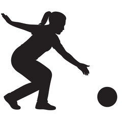 Black Silhouette of a Woman Bowling white background