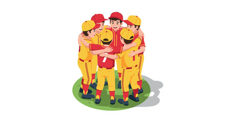 Obraz premium Team huddle of young baseball players in uniforms on field