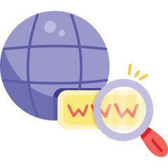 Digital Globe Icon with Magnifying Glass and WWW Symbol Representing Internet Search and Global Connectivity
