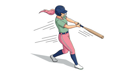 Dynamic female baseball player swinging bat in action pose with bold colors