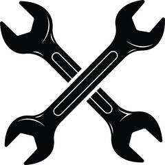 Black and white crossed wrenches vector illustration repair tool icon eps silhouette