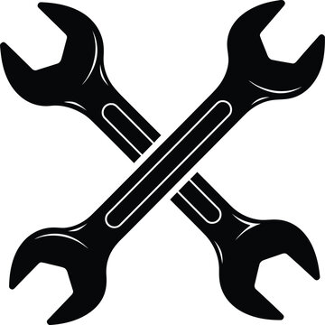 Black and white crossed wrenches vector illustration repair tool icon eps silhouette