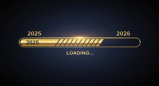 2025 to 2026 loading bar representing happy new year transition, a seasonal concept for progress and future expectations
