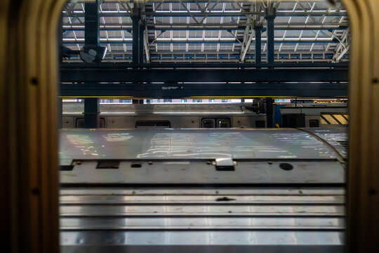 View from a Train in a Manhattan Subway Station