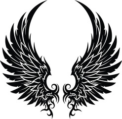 Obraz premium Angel wings vector illustration symmetrical black and white design art eps silhouette