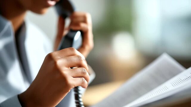 Hands holding phone receiver and prayer list crisis counseling face not visible mental health phone support prayer hotline ministry volunteer call center defocused with copy - Powered by Adobe