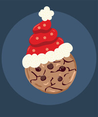 Illustration with Santa Hat and Chocolate Cookies 