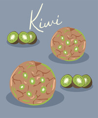 Illustration with Two Kiwi and Chocolate Cookies 