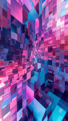 Vibrant futuristic digital labyrinth of neon cubes and abstract geometry.