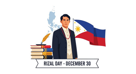 An illustrative tribute to José Rizal, the national hero of the Philippines, for the commemoration of Rizal Day on December 30th