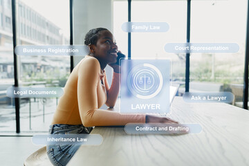 Woman consulting about legal services in a modern office setting during daytime