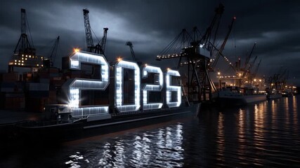 This celebration marks the arrival of 2026 at the waterfront with bright lights and decorations. People gather to enjoy the festive atmosphere filled with joy and hope for the new year