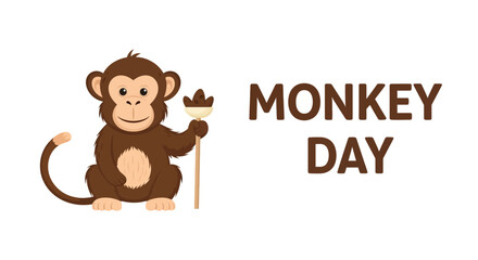 Monkey Day Celebration Adorable Illustration of a Monkey Holding a Whisk with Text