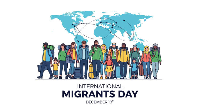 International Migrants Day illustration celebrating global mobility and human movement