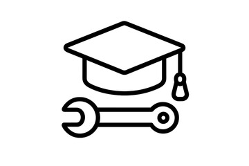 Mortarboard graduation cap and spanner wrench tool for technical education