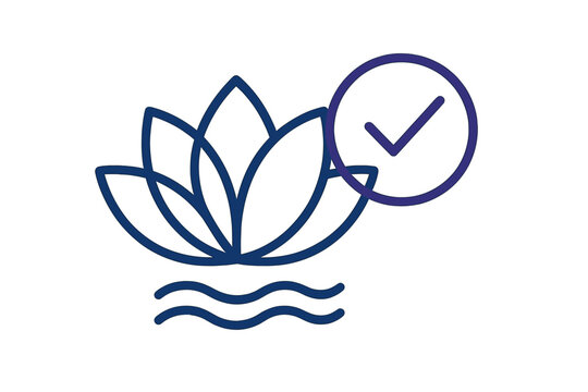 Minimalist lotus flower floating on water with a positive checkmark symbol for wellness and approval