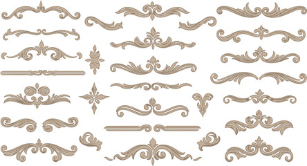 Collection of ornate decorative elements, isolated on white background