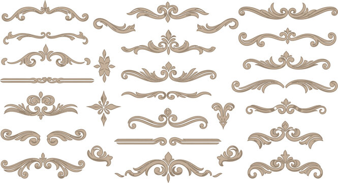 Collection of ornate decorative elements, isolated on white background