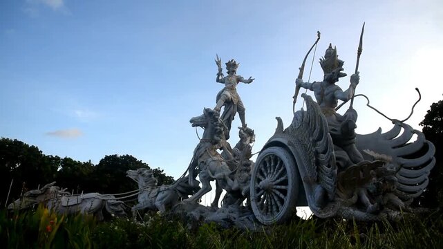 Beautiful statue in Kuta,Denpasar city of Bali Indonesia names "Patung Kuda or Patung Ksatria Gatotkaca".With colorful lighting