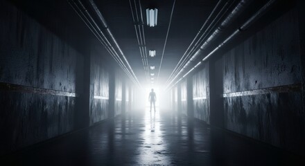 Figure in Light Tunnel of Hope.