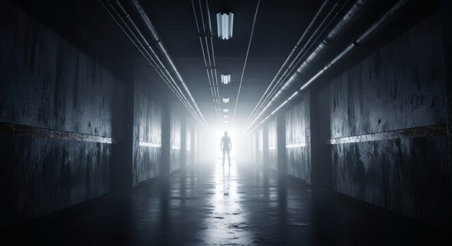 Figure in Light Tunnel of Hope.