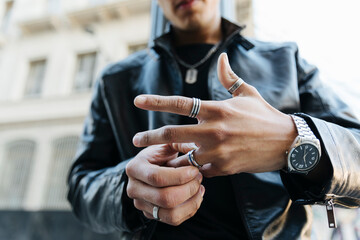 Urban motorcyclist adjusting rings