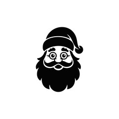 Santa Claus Icon. Round Facial Portrait With Beard And Hat For Christmas Themed Design