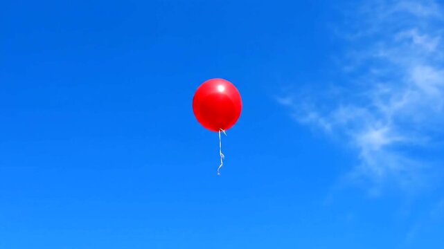 Red balloon journey against the vibrant blue sky, a symbol of hope and aspiration