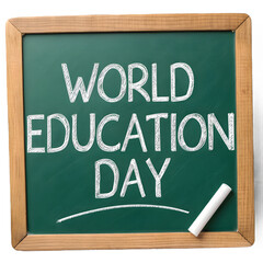 Celebrate World Education Day with inspiring chalk art on a classic green blackboard, perfect for academic promotions and learning campaigns.