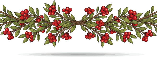 Hand drawn rowan branch with red berries isolated on white background