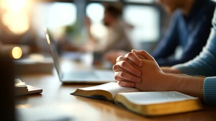 Student hands in dorm room Bible study circle textbooks and laptops visible faces not shown college mental health support campus faith ministry university student gathering