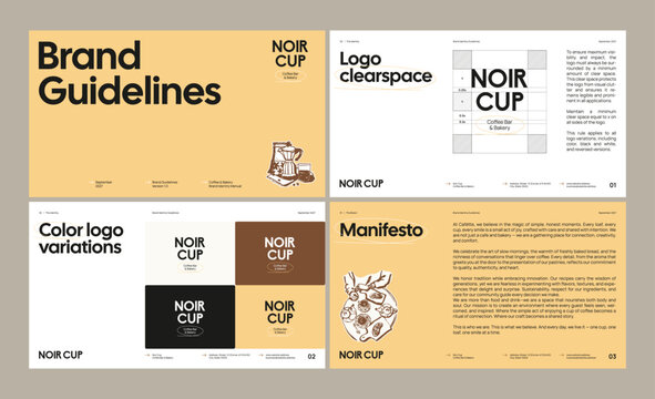 Brand identity guideline template for developing a cohesive visual identity for a coffee brand, pastry, bakery, restaurant, or cafe.