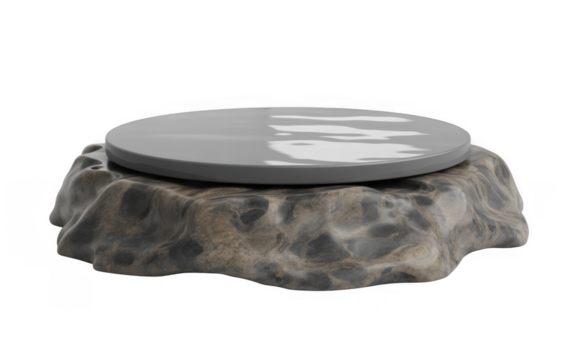 Gray disc on textured stone isolated on a transparent background