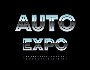 Vector Premium icon Auto Expo. Trendy Silver Font. Exclusive Metallic Alphabet Letters and Numbers set.
