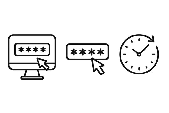Digital security access icons with password input fields and session time limit