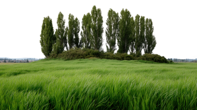 landscape with green grass hills and trees with sky isolated on white or transparent png vale, panorama, grass, panoramic, view, green, landscape