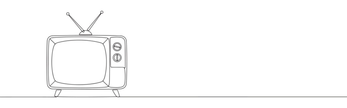 Continuous one line drawing of a retro television set with antennas. Concept of vintage electronics