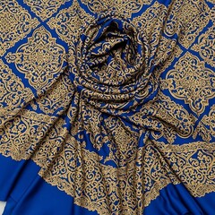 Royal Moroccan Hijab Pattern in Deep Blue and Gold