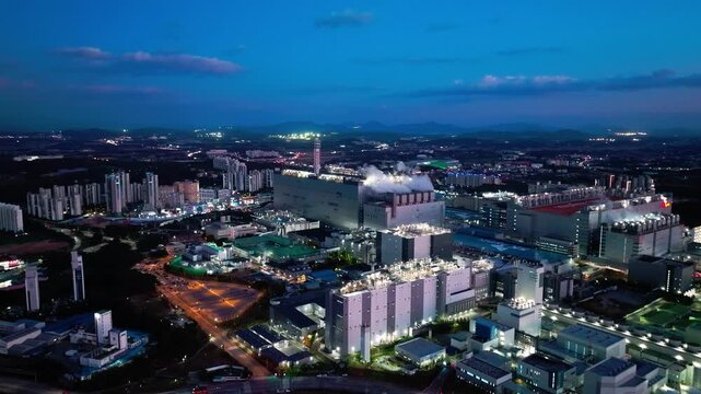Aerial View of Icheon, Hynix Semiconductor Factory, night
