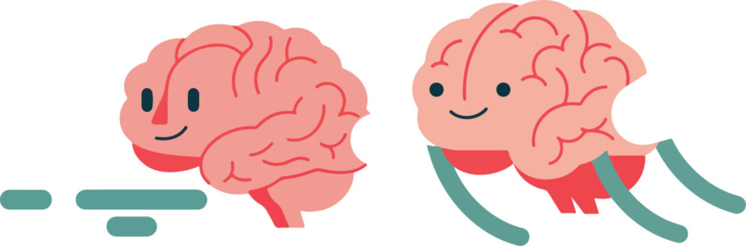 Brain Escaping Burnout With Wings Whimsical Flat Vector Illustration