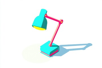 isometric cute desk lamp with bright turquoise and pink colors, simple flat illustration
