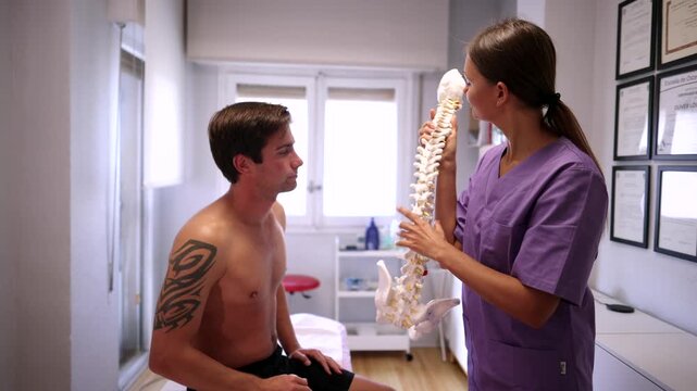 Female Therapist Performing Chest Mobilization on Male Client During ...