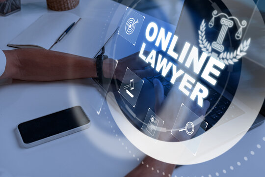 Lawyer using online platform for legal consultation at a desk with modern technology