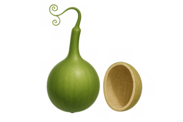 Gourd with an opening revealing a hollow space, showing the natural design for practical use as a container