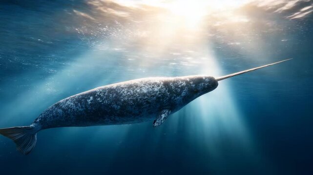 Ocean Mammal Narwhal in Stunning Blue Sea