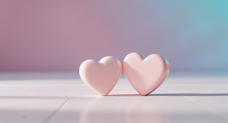 Pink Heart-shaped Candles on White Surface with Soft Pastel Background