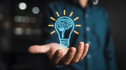 Unleash your potential with bright ideas a creative brain lightbulb shines in hand, symbolizing innovation and strategic thinking for business success