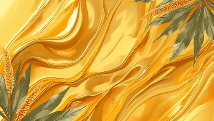 Modern Botanical Illustration Summer Festival Background with Liquid Metal Gradients for Award-Winning Design Quality