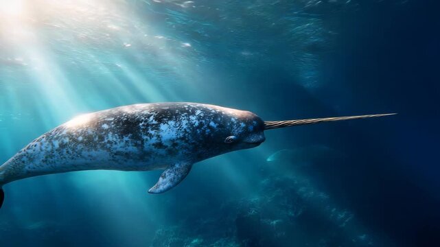 Majestic Narwhal Swimming in Deep Blue Ocean