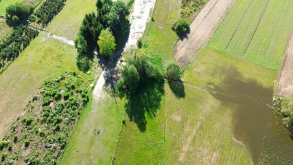 Aerial view of flooded fields near Odra River
